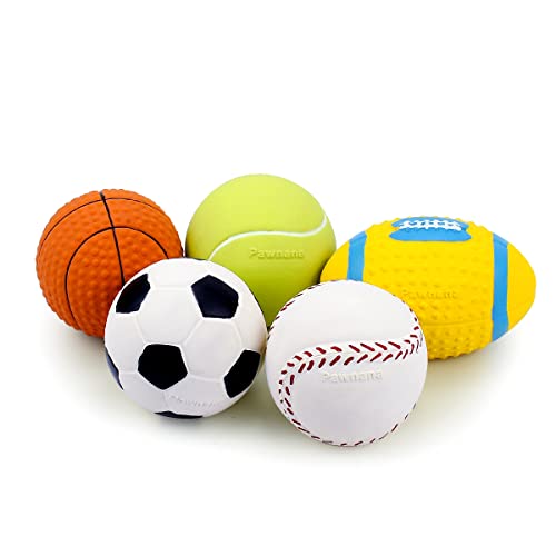 Squeaky Dog Ball, Soft Latex Rubber Squeaky Dog Toys for Small Dogs Puppies, Cute Squeak Toys Play Ball - Tennis, Soccer, Football, Basketball and Baseball - color: 2.3“ Sport Ball - 5 Pack, size: Small