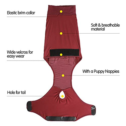 HEYWEAN Full Body Dog Diaper with a Puppy Nappies Physiological Dog Surgery Recovery Suit for Male Female Dogs - color: WineRed, size: Large