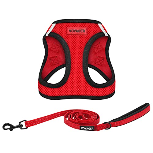 Voyager Step-in Air All Weather Mesh Harness and Reflective Dog 5 ft Leash Combo with Neoprene Handle, for Small, Medium and Large Breed Puppies by Best Pet Supplies - Red, XX-Small - color: Leash Harness Set (Red Base), size: XXS (Chest: 11.5 - 13" * Fit