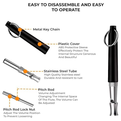 Dog Whistle to Stop Barking, Adjustable Pitch Ultrasonic Training Tool Silent Bark Control for Dogs-2 Free Lanyard Strap with Pack of 2 PCS Pet Whistle