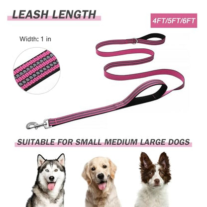 Hikiko Heavy Duty Dog Leash Strong Two Padded Soft Handles Dog Leash for Medium and Large Dogs (Pink,4FT) - color: Pink, size: 1 in x 4 ft