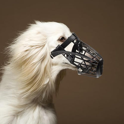 UKCOCO 1set Plastic Basket Dog Muzzle with Adjustable Pu Leather Strap Breathable Mouth Cover for Biting Barking Chewing Control Lightweight Black Masks for Large Dogs