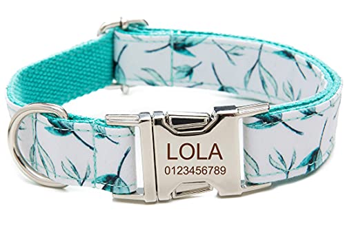 Personalized Dog Collar, Custom Engraving with Pet Name Phone Number ID Tag for Small Medium Large Breeds - color: Leaf, size: XS(length 9"-12")