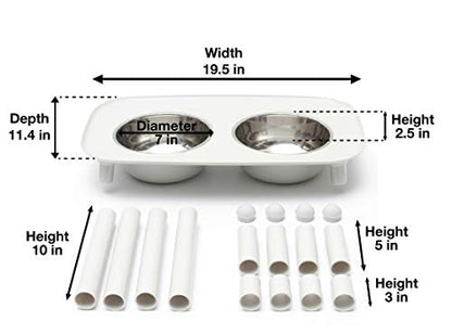 Messy Mutts Elevated Double Feeder with Stainless Bowls | Adjustable Height 3”, 5”, or 10” | Adjustable Standing Feeder for Dogs | 5 Cups per Bowl | Light Grey - color: Light Grey