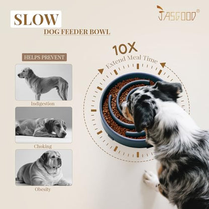 JASGOOD Slow Feeder Dogs Bowl for Large Medium Dogs,Anti-Gulping Pet Slower Food Feeding Bowls Stop Bloat,Preventing Choking Healthy Design Dogs Bowl - color: G-Ink Blue