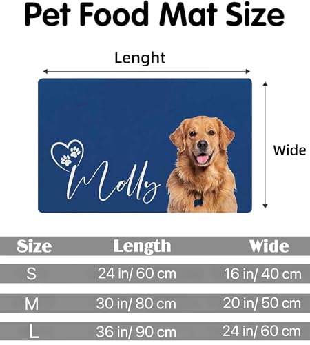 Personalized Dog & Cat Food Mat with Name & Photo Waterproof PU Pet Bowl Mat Non-Slip Rubber Bottom Easy Clean 3 Sizes (24"×16", 30"×20", 36"×24") Photo & Name - color: Photo & Name