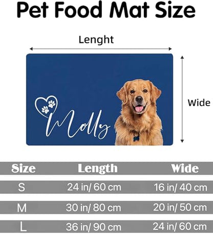 Personalized Dog & Cat Food Mat with Name & Photo Waterproof PU Pet Bowl Mat Non-Slip Rubber Bottom Easy Clean 3 Sizes (24"×16", 30"×20", 36"×24") Photo & Name - color: Photo & Name
