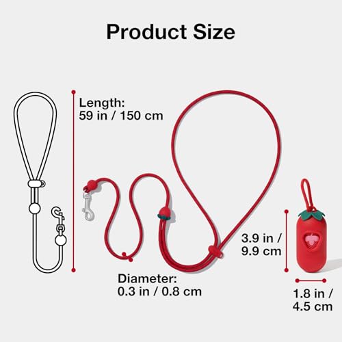 VETRESKA Crossbody Hands Free Dog Leash, 5FT Adjustable Rope Leash for Small Medium Dogs, Waist Multifunctional Leashes for Walking, No Pull Dog Leashes with Bag Dispenser, 2 in1 Walk Set (Strawberry) - color: Strawberry Red