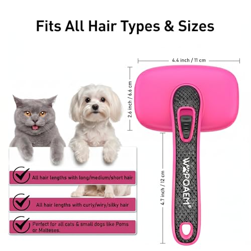 Self Cleaning Slicker Brush for Dog and Cat Deshedding, Pink | Shedding Brush for Dogs & Cats, One-Click Retractable Bristles for Easy Cleaning Flying Hair at Home - color: Pink 1 PCS