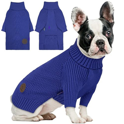 cyeollo Dog Sweater Pullover Turtleneck for Dogs, Classic Knitwear Fall Winter Cold Weather Doggie Clothes Warm Pet Apparel Small Medium Large Dog Sweaters, Royal Blue S - color: Blue, size: Small
