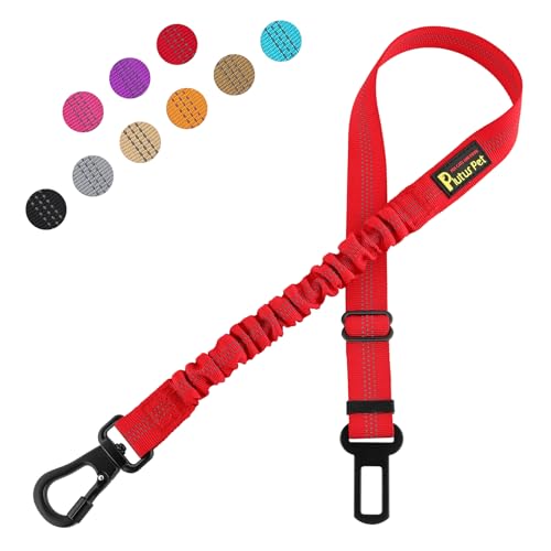 Plutus Pet Dog Seat Belt for Car, Adjustable Dog Car Harness with Carabiner Clip, Reflective Safety Dog Seatbelt Leash with Elastic Bungee, Red - color: Red