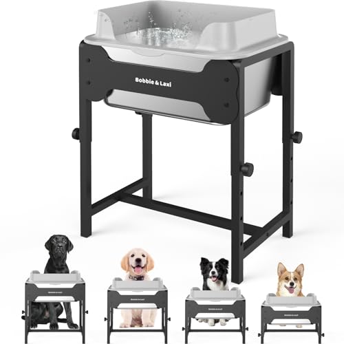 4-Height Adjustable Elevated Dog Water Bowl with Splash Guard, 2.5 Gallon No-Spill Large Capacity Raised Dog Water Bowl for Large & Medium Dogs, Non-Slip Stainless Steel Stand & Easy to Clean
