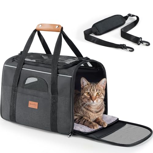 Morpilot Airline Approved Cat Carrier, 16.5" x11" x11" Soft-Sided Pet Travel Carrie with 4-Sided Mesh Ventilation for Cats & Puppies up to 15lbs (Dark Gray) - color: Dark Gray, size: 16.5"L x 11.0"W x 11.0"H