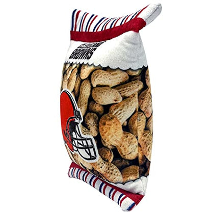 Pets First NFL Cleveland Browns Crinkle FINE Plush Dog & CAT Squeak Toy - Cutest Stadium Peanuts Snack Plush Toy for Dogs & Cats with Inner Squeaker & Beautiful Baseball Team Name/Logo Small - color: Cleveland Browns, style: STADIUM PEANUTS SNACK