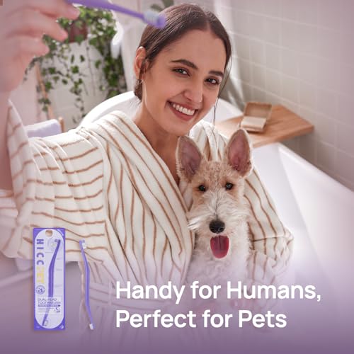 HICC PET Toothbrush for Dogs & Large Cats, Ergonomic Pet Toothbrush for Easy Teeth Cleaning,Gentle on Gums, Cat & Dog Dental Care – Toothpaste Not Included - color: Purple for Dogs & Large Cats
