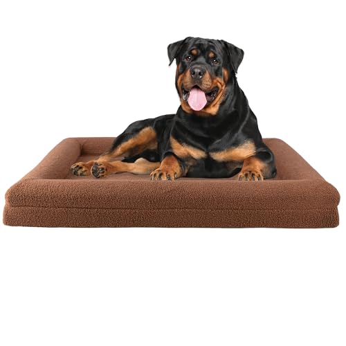Orthopedic Dog Bed - 45in Large Dog Bed with Supportive Bolster, Nonslip Bottom, and Removable Washable Cover - Memory Foam Pet Beds for Large Dogs - Dog Products by PETMAKER (Brown) - color: Brown, size: Large