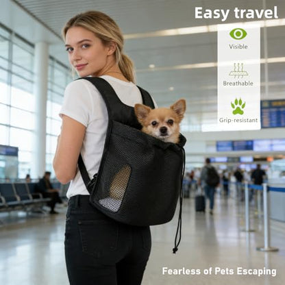 Dog Front Carrier Backpack,Ventilated Mesh Puppy Back Pack with Safety Belt,Adjustable Breathable Pet Carrier for Small Dogs Cats,Lightweight Doggy Backpack for Hiking Cycling Outdoor - color: Black