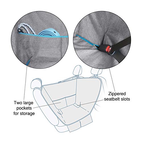 Kurgo Wander Dog Hammock Style Seat Cover, 27.5" Wide, Heather Charcoal Grey, Model:K01783 & Direct to seat Belt Tether for Dogs, Blue