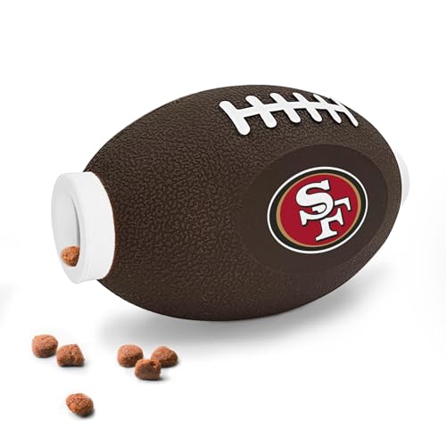 NFL San Francisco 49ers Football Treat Dispensing Toy for Dogs and Cats, Rubber Ball Pet Toy, Interactive Fun Doggie Treat Toy, Natural Rubber Feeding Toy - color: San Francisco 49ers