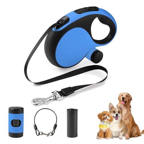 Retractable Dog Leash with Chew Proof Cable,26 ft Durable Dog Leash for Large Medium Dogs up to 110 lbs, 360° untangled, One-Handed Brake. (Blue) - color: Blue, size: 26ft
