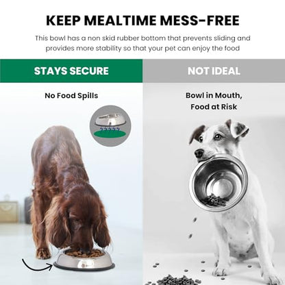 Iconic Pet 4 Cup/32 Oz Heavy Weight Non-Skid Stainless Steel High Back Pet Food/Water Bowls with Removable Anti Skid Rubber Ring - Dog/Cat Feeding Bowl in Unique Design, Dishwasher Safe - size: 4 Cup/32 oz.