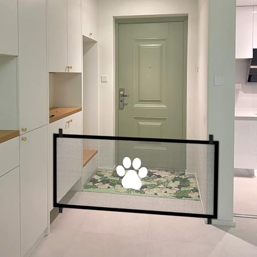 Cat Dog Gate Indoor Flexible Pet Gate for Stairs No Drilling Antis Fence, Dog Gates for Doorways Extra Wide, Indoor Isolation Net Stair, Safety Fence Door for Pets 71x31in Black