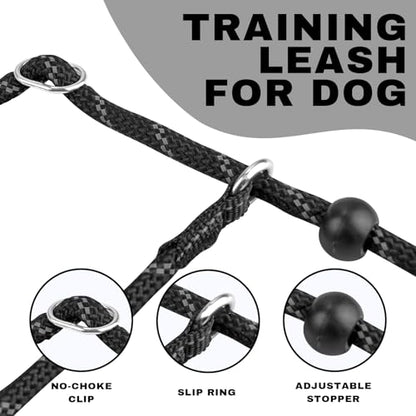 Arblina Slip Leads Dog Leash, 1/3" x4ft Full Reflective No Pull Rope Leash with Double Handle, 360°Swivel Anti-Tangle Heavy Duty Training Lead for Large Medium Small Dogs - color: Black, size: 1/3" x 4FT