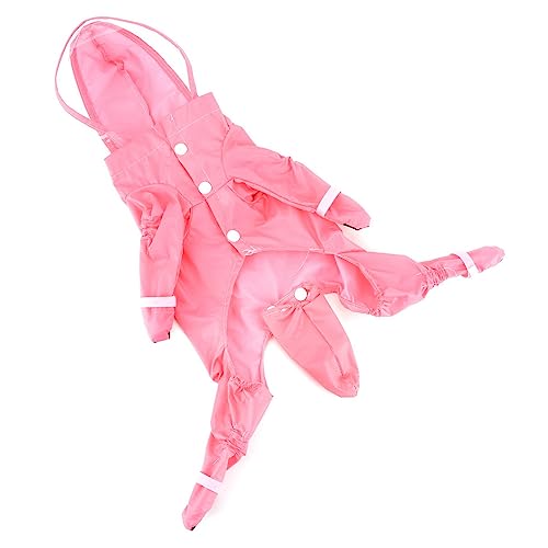 PAIDEFUL Small Dog Full Body Coverage Raincoat Solid Four-Leg Onesie Rain Jacket Waterproof Hoodie Puppy Clothes Button Lightweight Cats Costume, Pink, S - color: pink, size: S: Chest: 13.8", Back: 10.6"