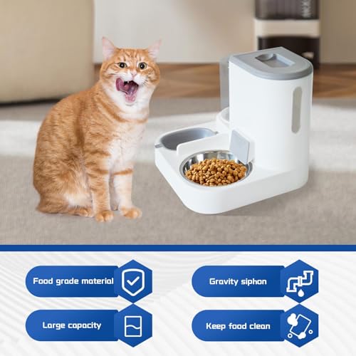 Automatic Cat Food and Water Dispenser Set 2 in 1, All-in-One Gravity Pet Feeder with Stainless Steel Cat Food Bowl Travel Auto Supply Feeder and Water Dispenser for Small Medium Cats Dogs (Gray) - color: 【Gray】