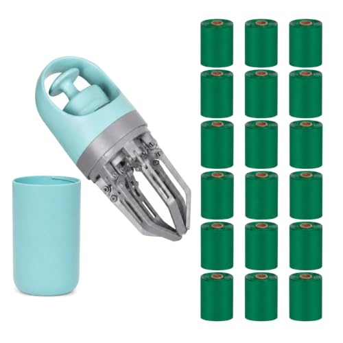 Dog Pooper Scooper with 1 Waste Bag Roll (15 Bags), Portable No-Touch Dog Waste Pickup Kit | Includes 1 scooper and 1 preloaded waste bag roll with 15 bags