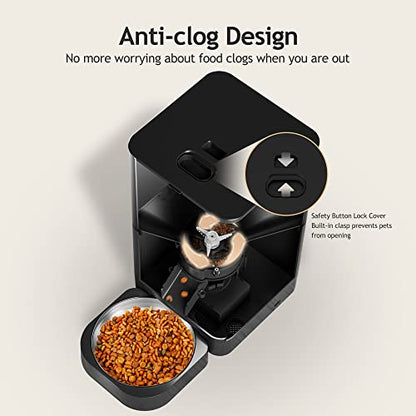 VOLUAS Automatic Cat Feeders - Pet Dry Food Dispenser with Timer, Automatic Cat Feeders with Desiccant Bag, Programmable Portion Size Control 4 Meals Per Day, 10s Voice Recorder | Programmable Portion Control, Up to 4 Meals Daily, Dual Power Supply, Power