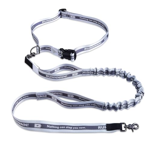 Hands Free Dog Leash with Waist Belt Lifetime Replacement, Dual Handle Bungee Leash for Running, Jogging, Hiking and Walking, for Medium and Large Dogs 5318 - color: Grey