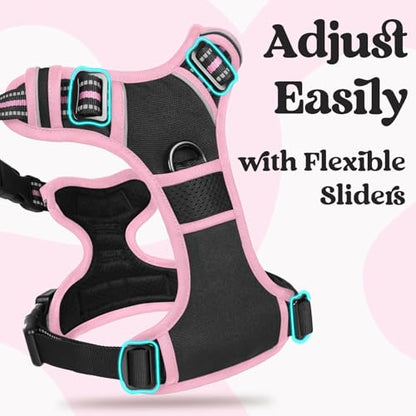 rabbitgoo Dog Harness Small Sized, No Pull Easy On & Off with 3 Buckles Pet Harness, Adjustable Soft Walking Vest with 2 Clips and Handle, Reflective for Small Dogs, Black & Pink, S - color: Black & Pink, size: Small