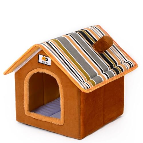 Dog House Cute Indoor Puppy Cave Cat Nest with Removable and Washable Cushion Plush Kennel Pet Bed - color: Brown, size: S