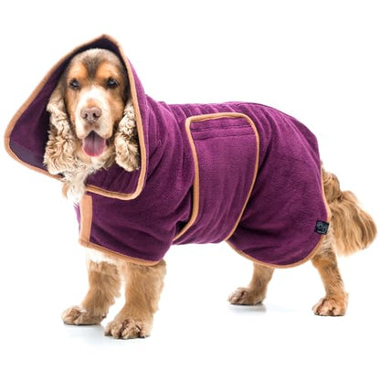 Lucky Pooch® Dog Robe - Luxurious Dog Bathrobe - Ultra Absorbent Dries Your Dogs in Minutes! Double-Layer, Super Soft Towel and Bath Robe All in One (M, Plum) - color: Plum, size: M