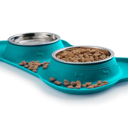 Hubulk Pet Dog Bowls 2 Stainless Steel Dog Bowl with No Spill Non-Skid Silicone Mat + Pet Food Scoop Water and Food Feeder Bowls for Feeding Small Medium Large Dogs Cats Puppies (Small, Green) - color: Green, size: Small