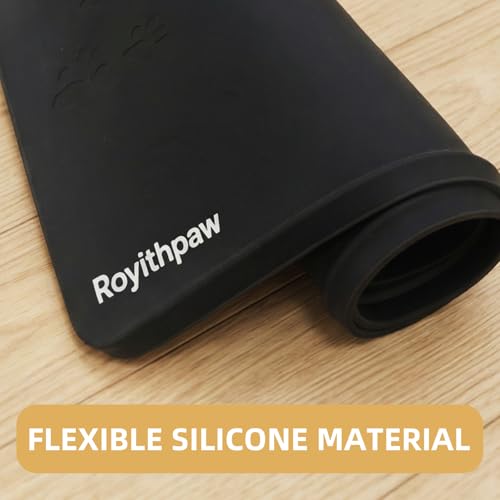 Silicone Dog Food Mat, 100% Waterproof Pet Feeding Mat with Raised Edge, Non-Slip Bowl Placemat for Cats & Dogs, Pets Accessories, 18.3” x 11.4” - color: 18.3" x 11.4" Black