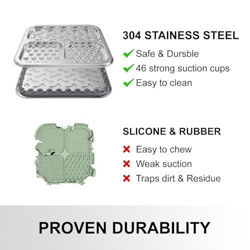 Kactoily 2-Pack Stainless Steel Lick Mat for Dogs and Cats, Large Slow Feeding Licking Pad with 46 Suction Cups, Peanut Butter Licking Pad for Boredom Reducer and Anxiety Relief - size: Large (2-Pack)