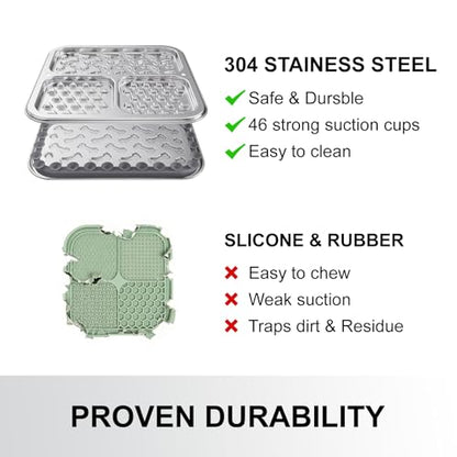 Kactoily 2-Pack Stainless Steel Lick Mat for Dogs and Cats, Large Slow Feeding Licking Pad with 46 Suction Cups, Peanut Butter Licking Pad for Boredom Reducer and Anxiety Relief - size: Large (2-Pack)