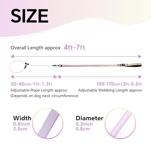 QQPETS Adjustable Slip Lead Dog Leash, Hands Free Waist Leash for Dog Walking, Reflective Training Lead with 360° Swivel Anti-Tangle, 4-7 ft Length for All Breeds - color: Yellow-purple Gradient