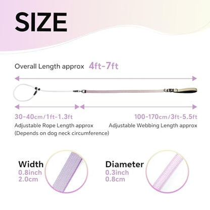 QQPETS Adjustable Slip Lead Dog Leash, Hands Free Waist Leash for Dog Walking, Reflective Training Lead with 360° Swivel Anti-Tangle, 4-7 ft Length for All Breeds - color: Yellow-purple Gradient