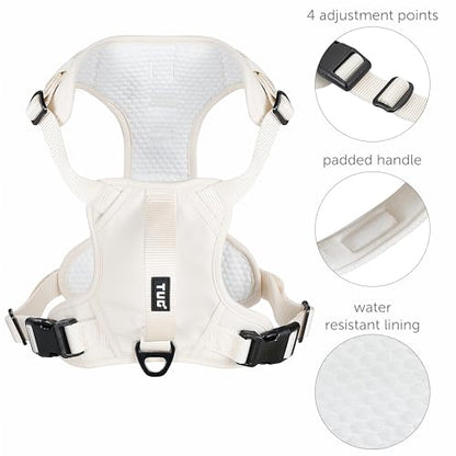 TUG Dog Harness with 2 Leash Connection Points | Adjustable, Padded, Lightweight | Handle on Back | No-Pull Front Clip (Small, Cream) - color: Cream - Basic Harness, size: Small
