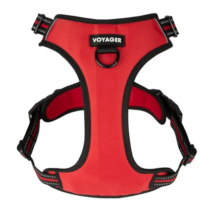 Voyager Dog Harness Dual Leash Attachment No-Pull Control Adjustable Soft but Strong Pet Harness for Medium and Large Dogs with 3M Reflective Technology, Red Lattice Nylon, XL (Chest: 28-37") - color: Red Lattice Nylon, size: XL (Chest: 28 - 37")