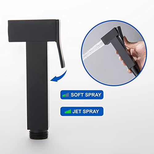 SHAMANDA Warm Water Bidet Sprayer for Toilet with Hot and Cold Brass Rough-in Valve, Stainless Steel Handheld Bidet Attachment Set for Feminine, Pets and Baby Diaper Wash, Matte Black, BDS08-7 - color: Matte Black, style: Hot & Cold Water Modes-Square