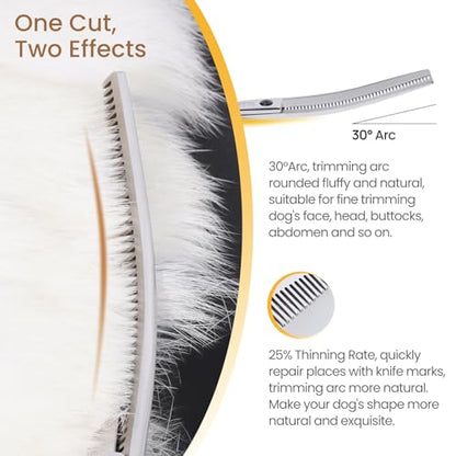 Dog Grooming Scissors,Curved Chunkers Shears Deg Grooming with Safety Round Tips, Sharp and Comfortable 4 in 1 Dog Scissers for Grooming