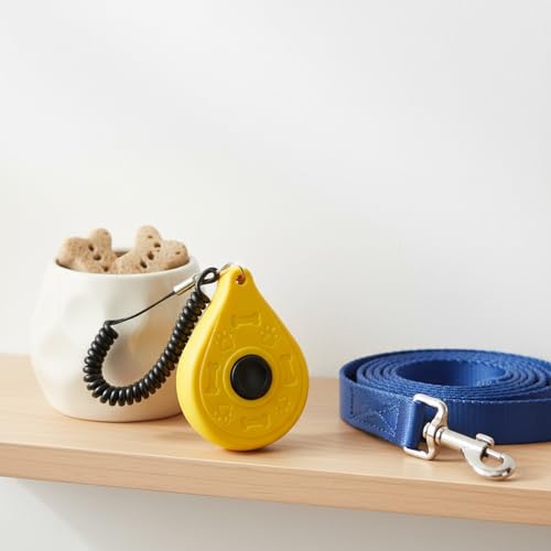 Dog Training Clicker with Wrist Strap - Ergonomic Mechanical Sound Signal for Obedience & Trick Training, Durable PP Plastic (1 Pack) - color: Yellow