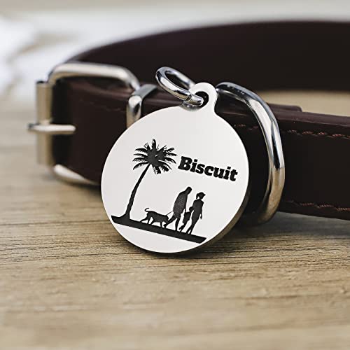 Deep Engraved Dog ID Tag Stainless Steel Personalized Customized Unique Pet ID Card Wolf Round (Family M) - size: Family M
