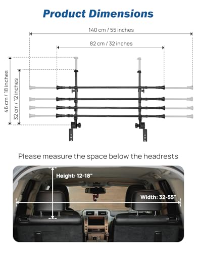 JOYTUTUS Adjustable Dog Car Barrier for SUVs,Vehicles, Trucks, Upgraded Universal-Fit Pet Divider Gate Carbon Steel Dog Barrier for Cargo Area 32" to 57" Width