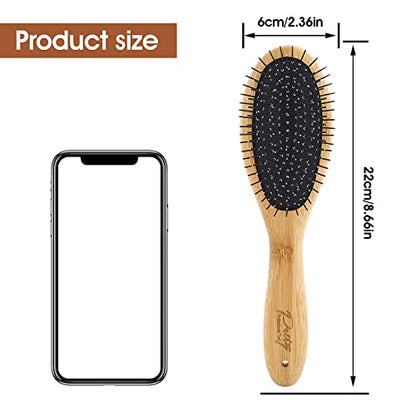 Molain Dog Grooming Brush - 20mm Stainless Steel Round Pins, Bamboo Handle, No Scratch Brush for All Hair Types (1Pc)