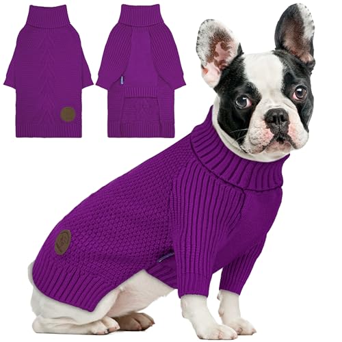 cyeollo Dog Sweater Pullover Turtleneck for Dogs Girl, Classic Knitwear Fall Winter Cold Weather Doggie Clothes Warm Pet Apparel Small Dog Sweaters, Purple S - color: Purple, size: Small